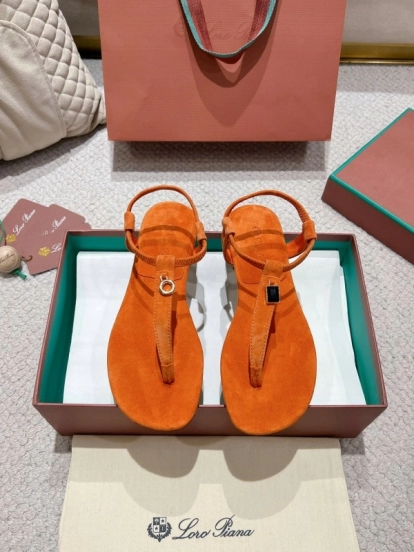 2025 Slippers Loro Piana Orange Suede Slippers LY00300