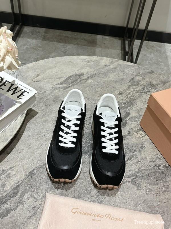 2025 Women Gianvito Rossi Black White Leather Mesh Sneakers
