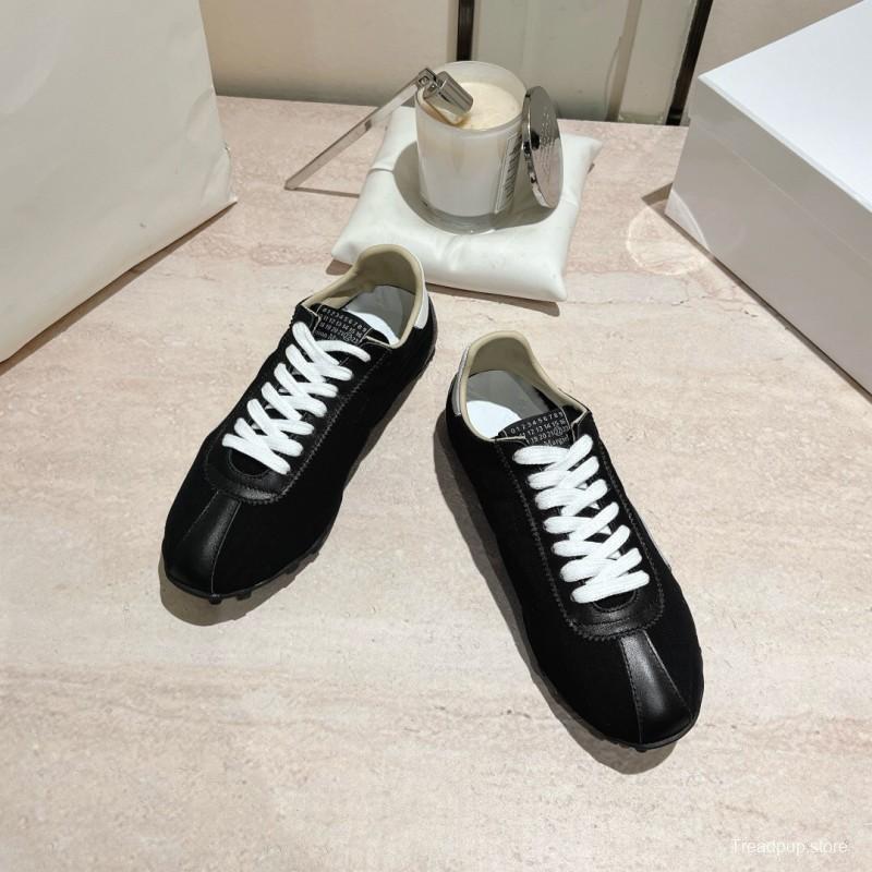 2025 Unisex MM6 Maison Margiela Black White Leather Canvas Sneakers