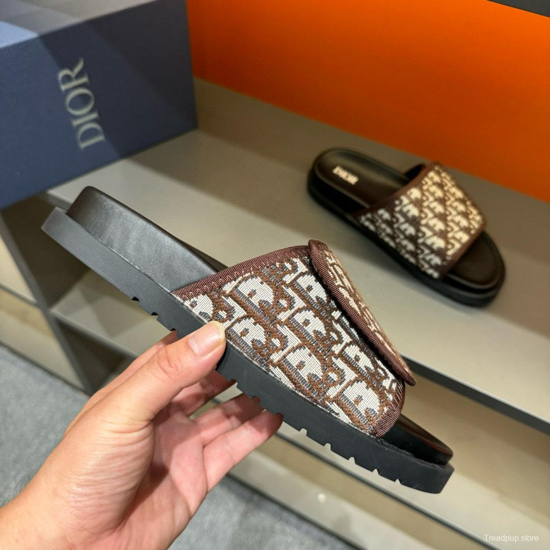 2024 Dior Brown Beige Fabric Slippers MJ00180