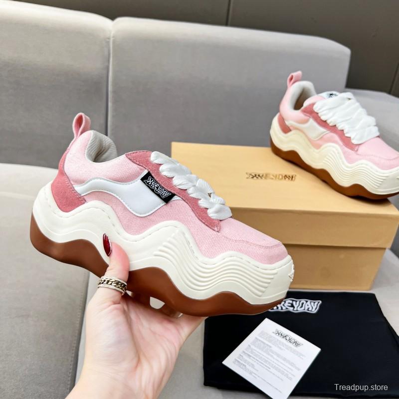 2025 Women HEYDAY Pink White Canvas Wave Sneakers