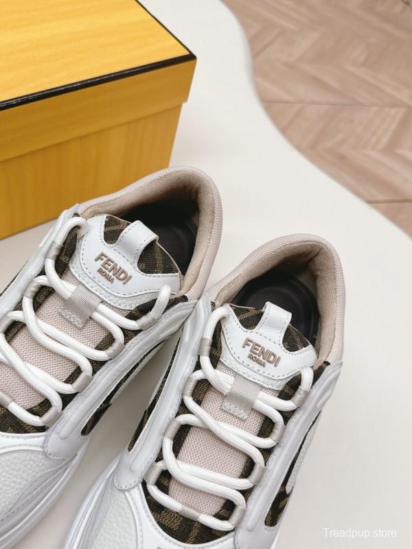 2024 Women Fendi White Beige Leather Sneakers