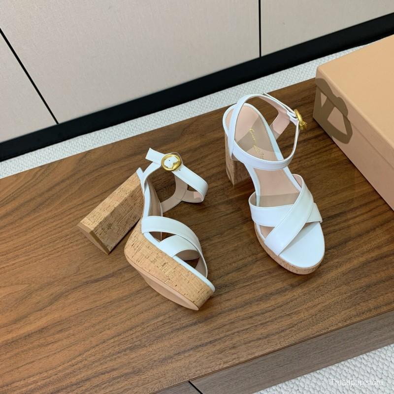 2025 Women Gianvito Rossi White Leather Cork Platform Sandals