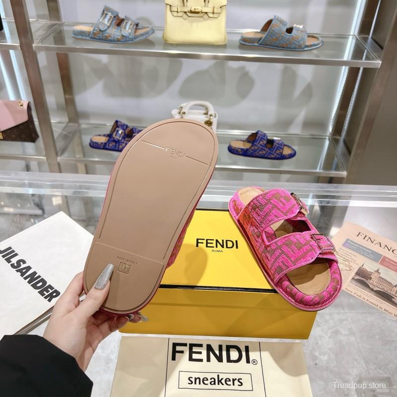 2025 Slippers Fendi Pink Jacquard Buckle KFY00250