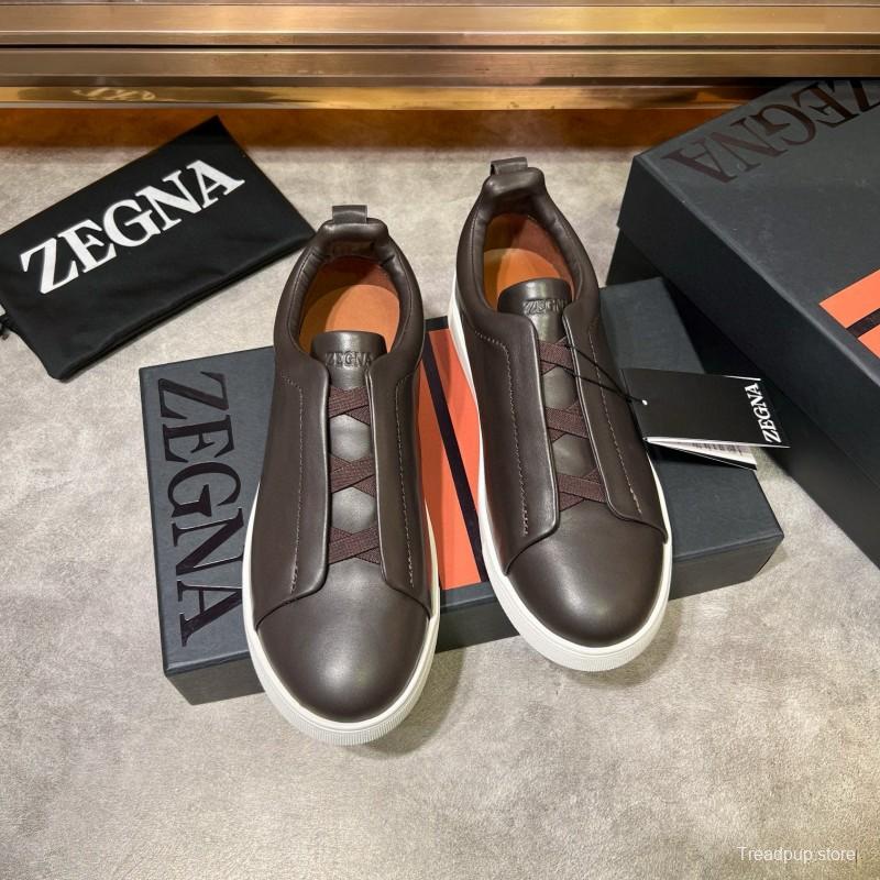2024 Men Ermenegildo Zegna Brown Calfskin Leather Sneakers LY00000