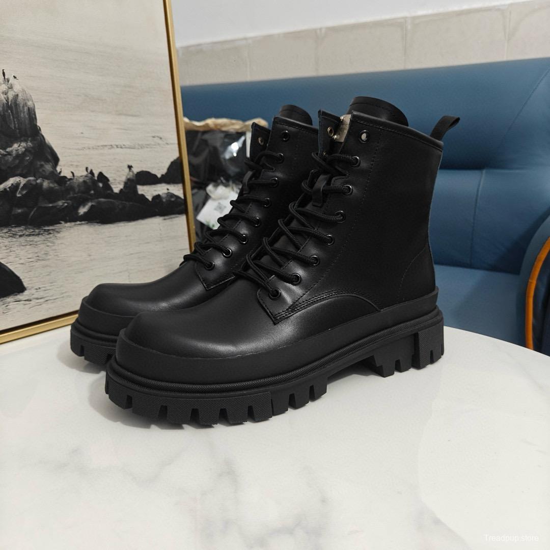 2024 Unisex Dolce & Gabbana Black Leather Combat Boots