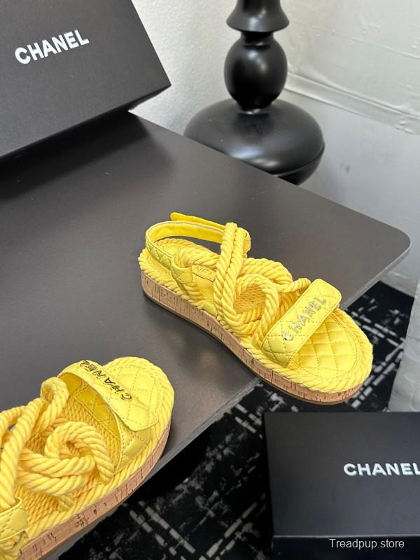 2025 Slippers Chanel Yellow Rope Cork Sole Sandals LY00260