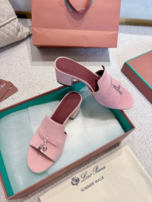 2025 Women LP Pink Suede Heeled Mules