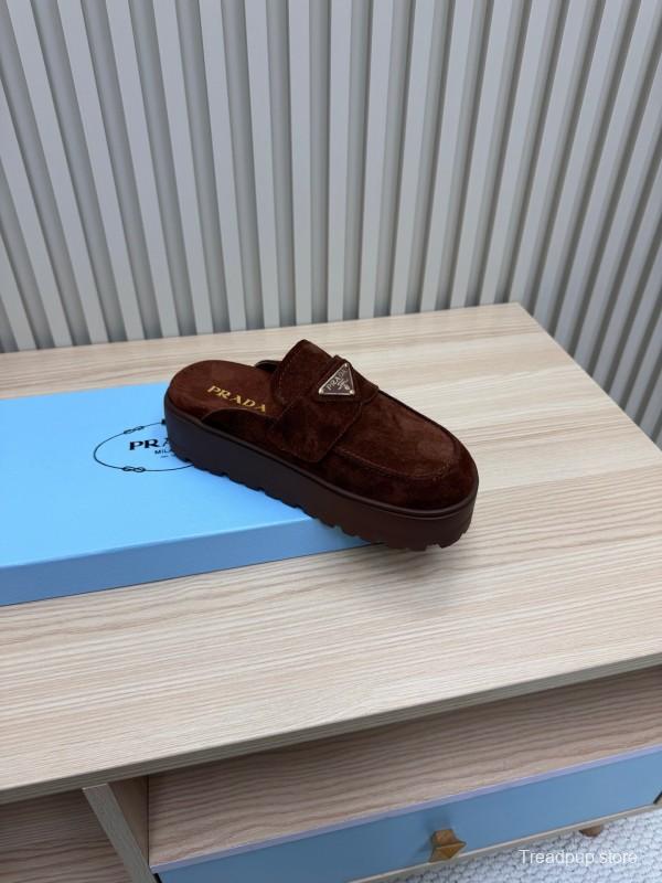 2025 Women Prada Brown Suede Platform Loafers