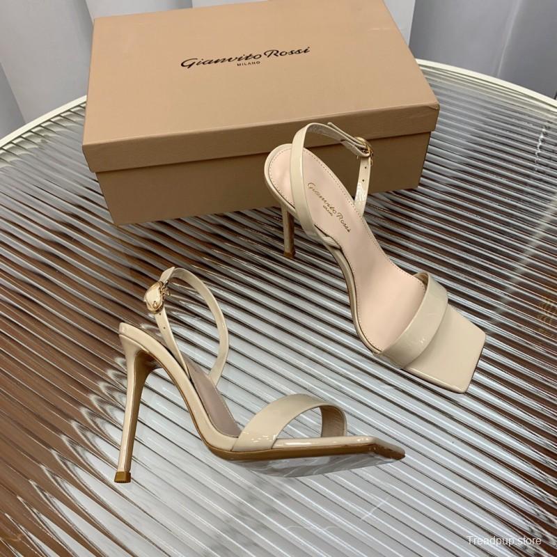 2025 Women Gianvito Rossi Beige Patent Leather Sandals