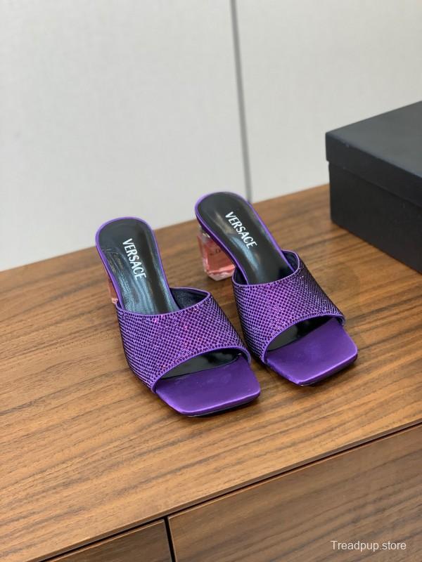 2025 Slippers VERSACE Purple Silk Rhinestone