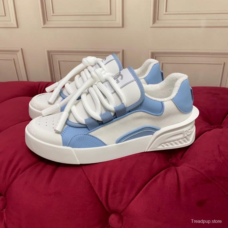 2025 Women Dolce & Gabbana White Blue Mesh Leather Sneakers