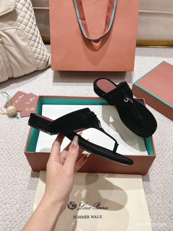 2025 Women LP Black Suede Slippers LY00250