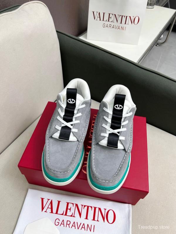 2025 Unisex Valentino Grey White Green Leather Mesh Sneakers LY00390