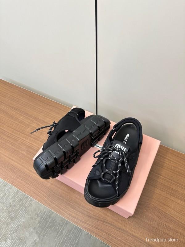 2025 Women Miu Miu Black Leather Sandals LY00240