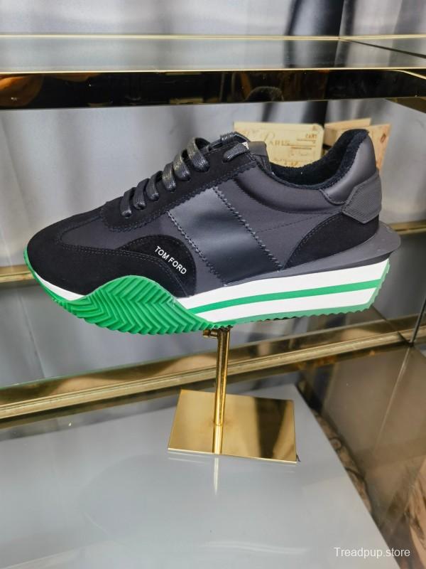 2025 Unisex TOM FORD Black Green Leather Suede Sneakers LY00360(F)/LY00370(M)