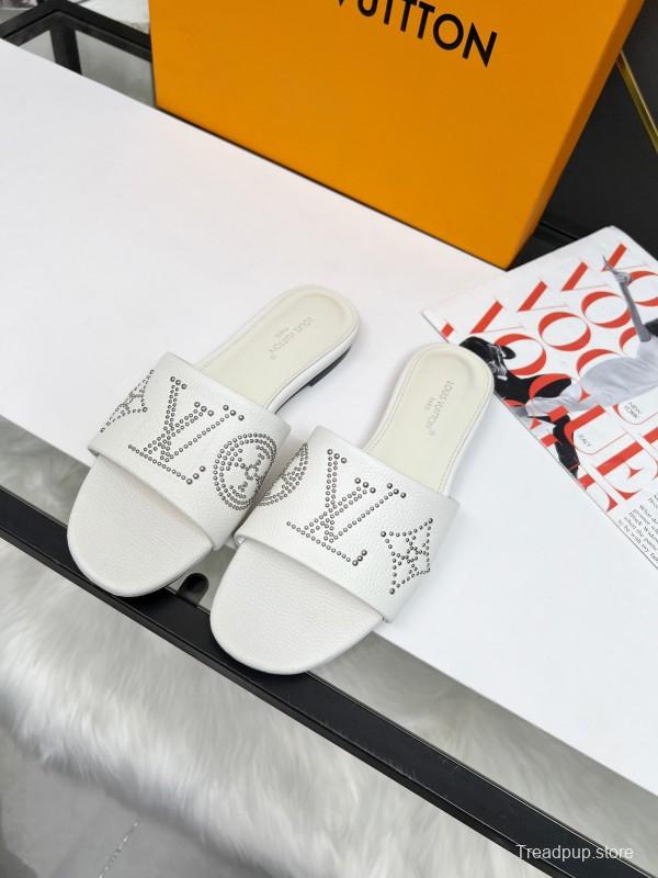2025 LV White Leather Slippers LY00200
