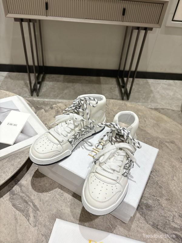 2025 Women Dior White Leather Mesh High-top Sneakers