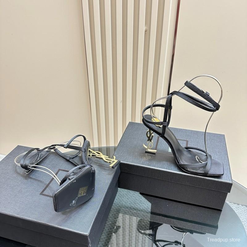 2025 Women Yves Saint Laurent Black Leather Sandals MJ00290