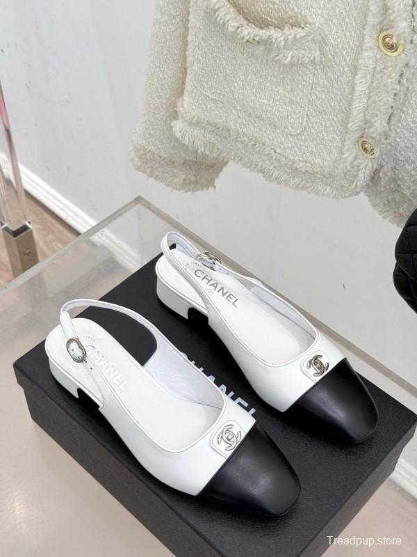 2025 Women Chanel White Black Leather Slingback Heels