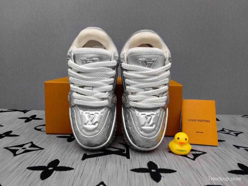 2025 Unisex Louis Vuitton Silver Leather LV Trainer