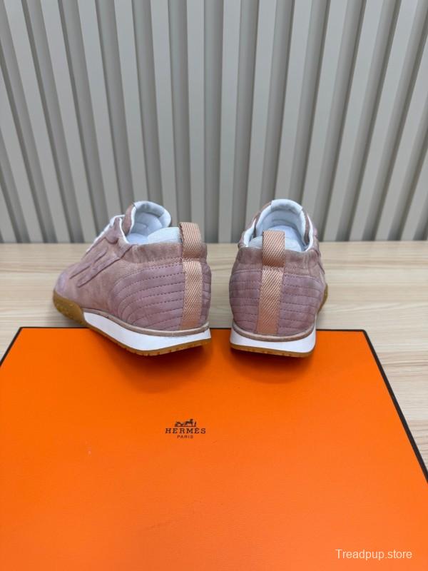 2025 Women Hermès Pink Suede Sneakers LY00310