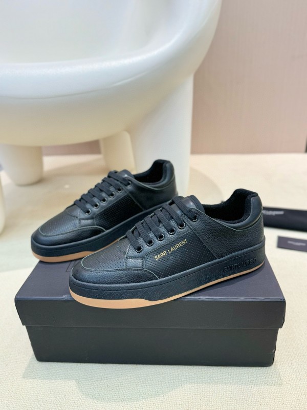 2024 Unisex Yves Saint Laurent Black Gold Leather Casual Shoes Laser Cut MJ00350