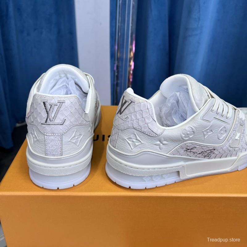 2025 Unisex Louis Vuitton White Leather LV Trainer