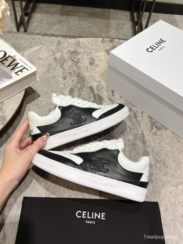 2025 Women Celine Black White Leather Sneaker