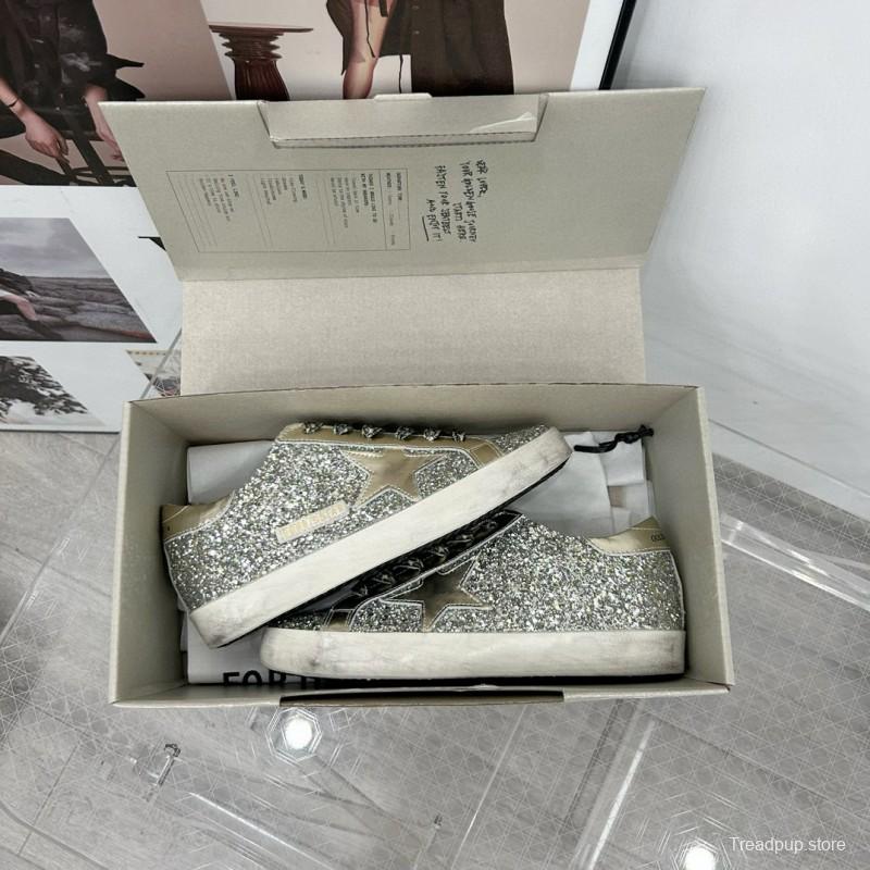 2025 Women GGDB Silver Glitter Leather Sneakers