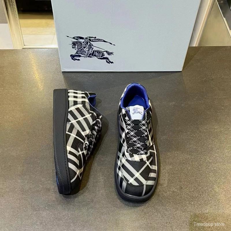 2024 Unisex Burberry Black White Nylon Sneakers