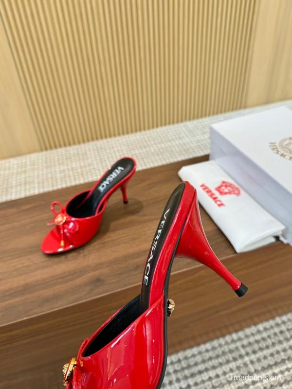 2025 Women VERSACE Red Patent Leather High Heel Bow LY00210