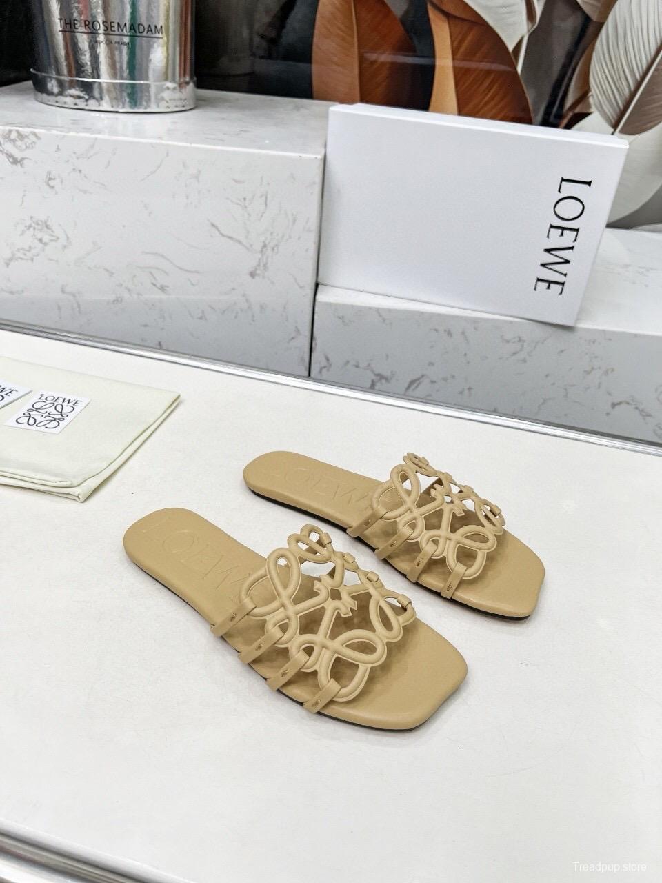 2025 Loewe Beige Leather Slippers