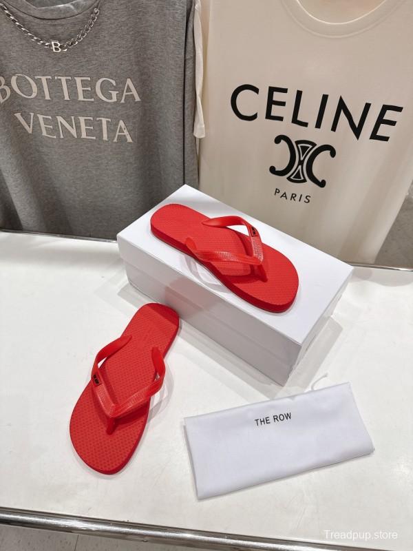 2025 Women The Row Red Rubber Flip Flops Casual Summer Sandals High-Quality Molded Sole KFY00160(F)