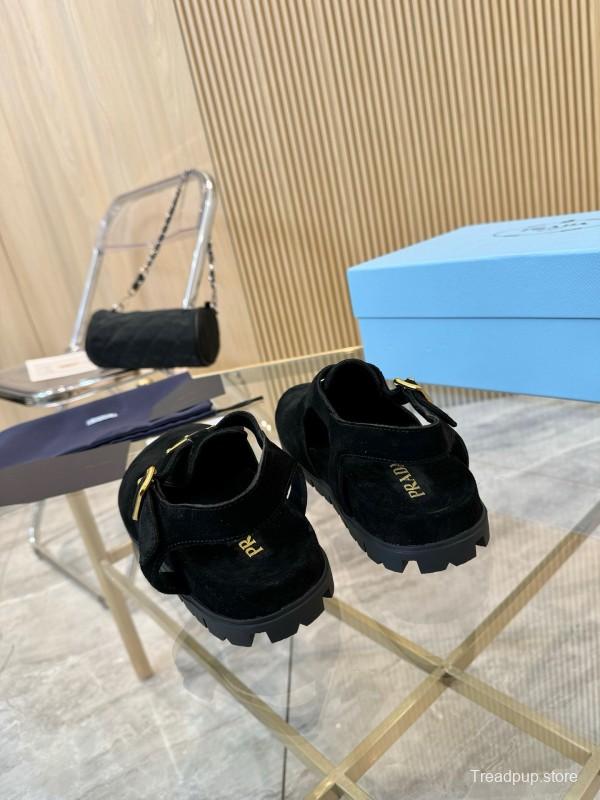 2025 Women Prada Black Suede Sandals