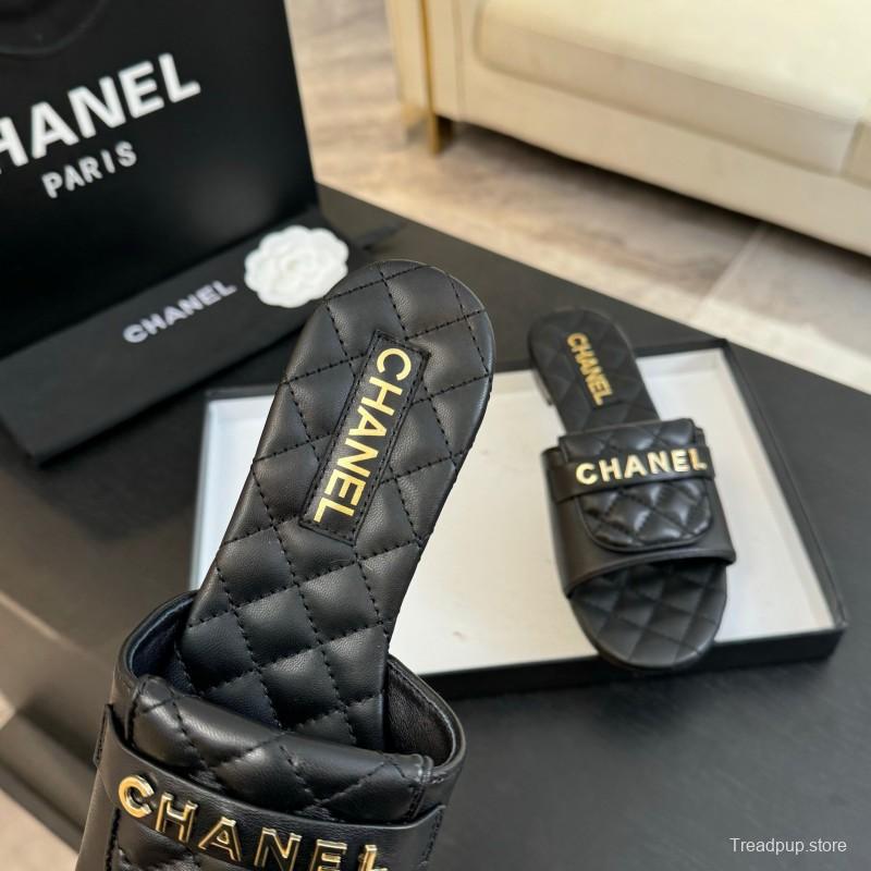 2025 Slippers Women Chanel Black Leather Slippers