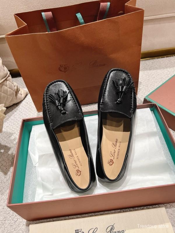 2025 Women LP Black Leather Loafers Tassel LY00291