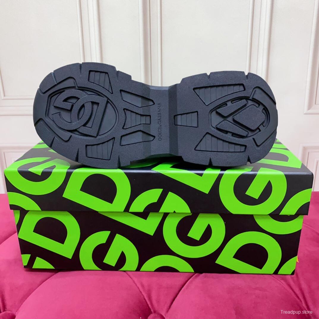 2025 Unisex Dolce & Gabbana Black Mesh Leather Sneakers LY00340