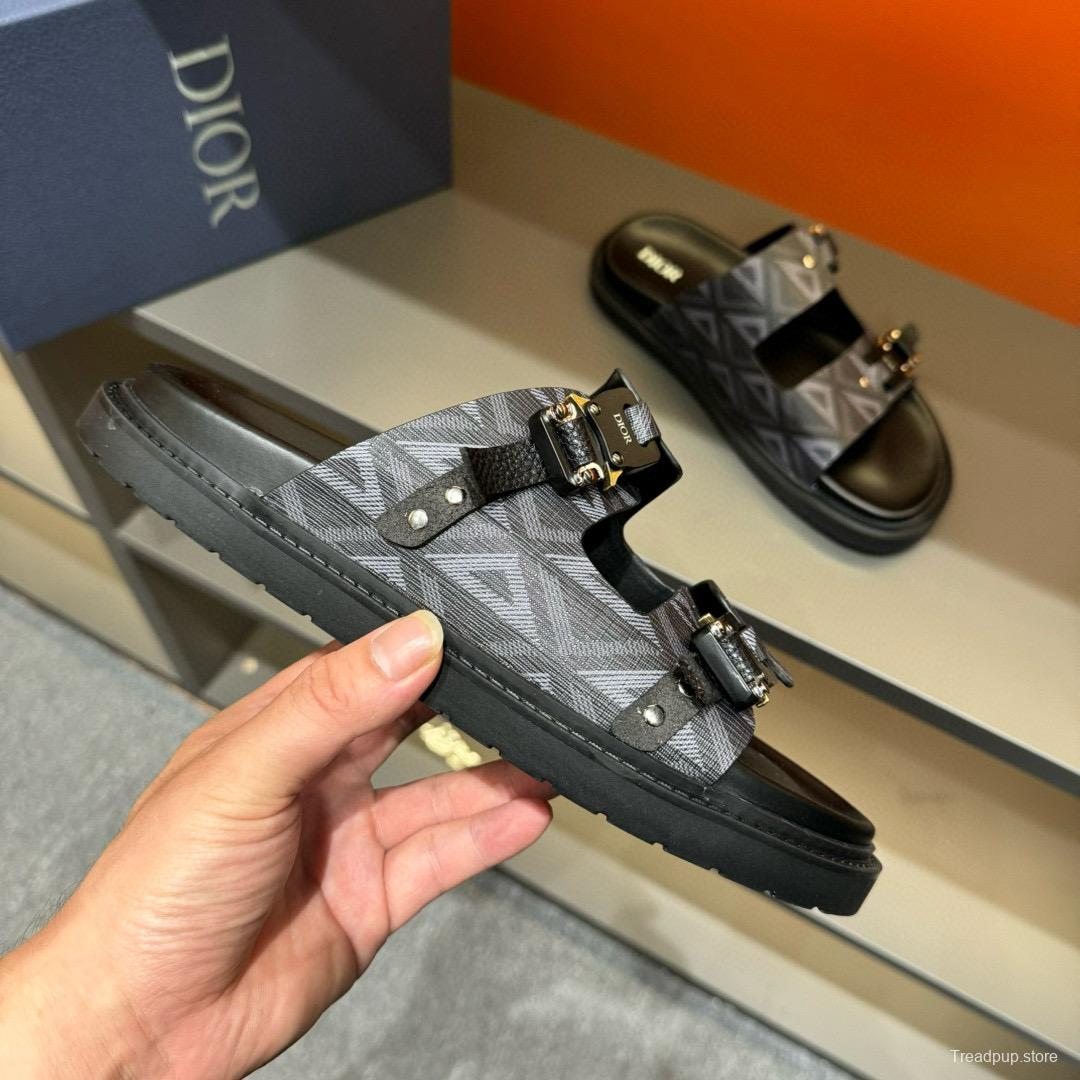 2024 Men Dior Black Grey Canvas Leather Slippers MJ00200