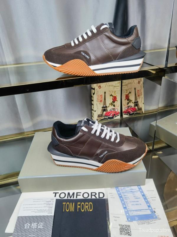2025 Men TOM FORD Brown Black Leather Suede Sneakers LY00360(M)