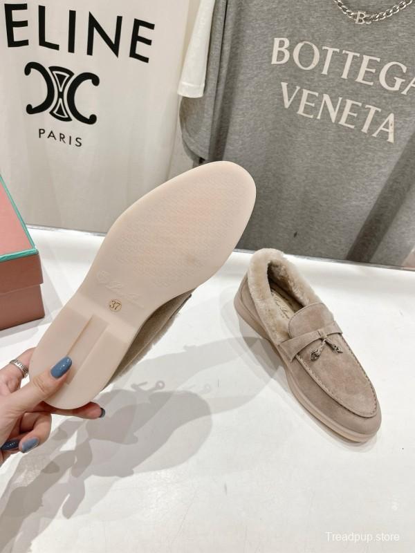 2024 Women LP Beige Suede Loafers Shearling MJ00300