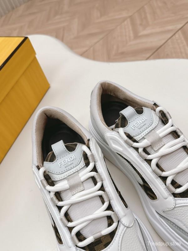 2025 Unisex Fendi White Grey Mesh Leather Sneakers LY00360(F)/LY00370(M)