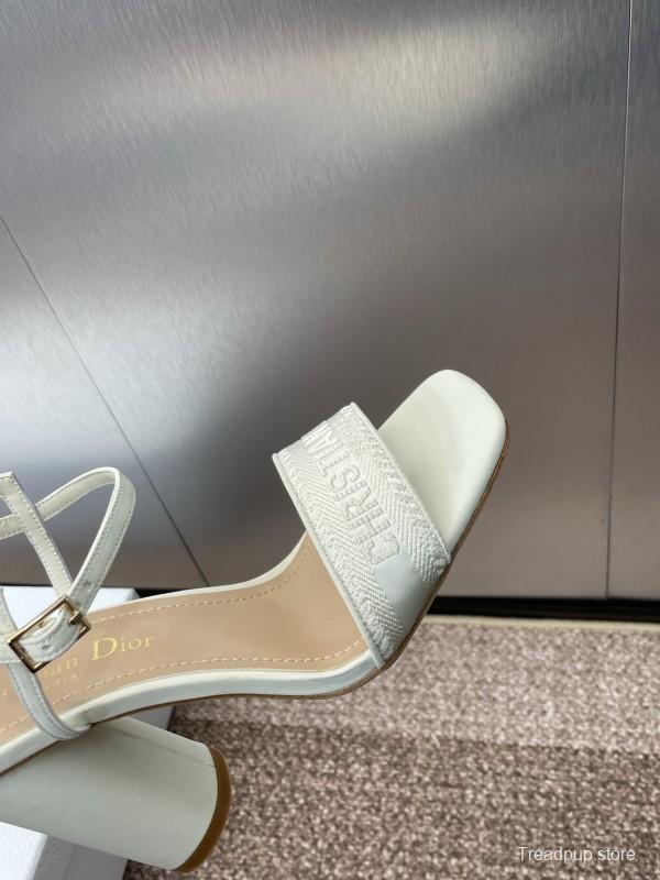 2025 Women Dior White Leather High Heel Embroidered Sandals