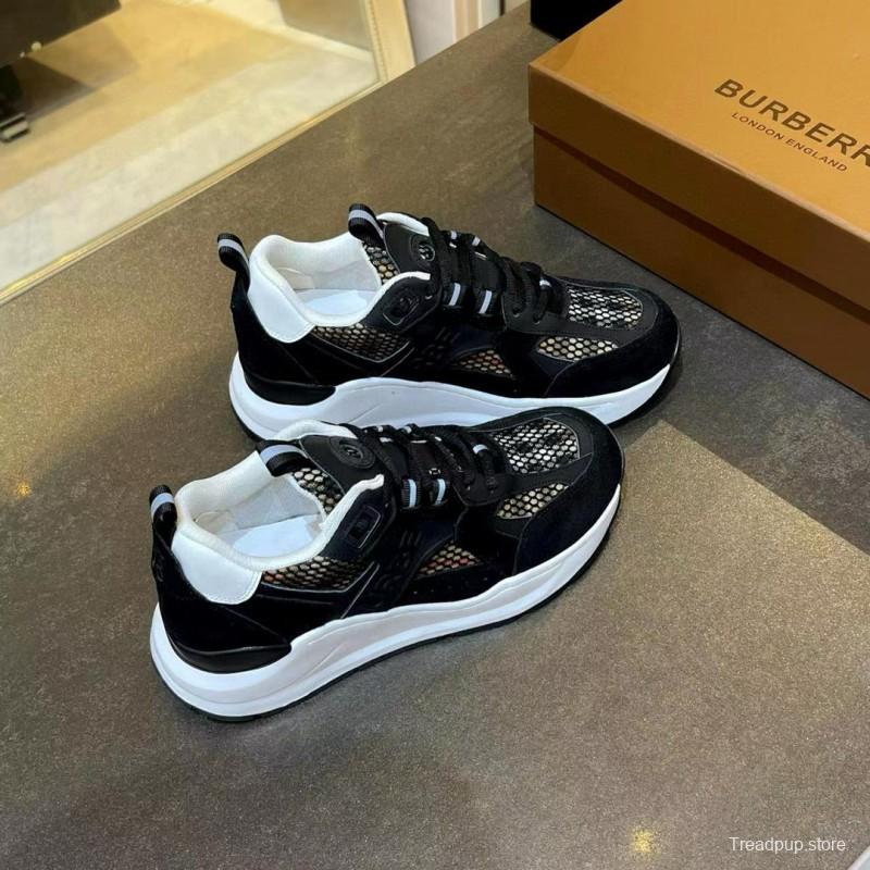 2025 Unisex Burberry Black White Suede Leather Cotton Sneakers Vintage MJ00380