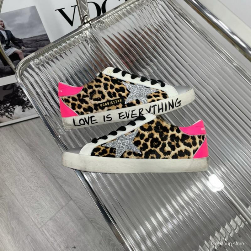 2025 Women GGDB Leopard Pink Leather Suede Sneakers