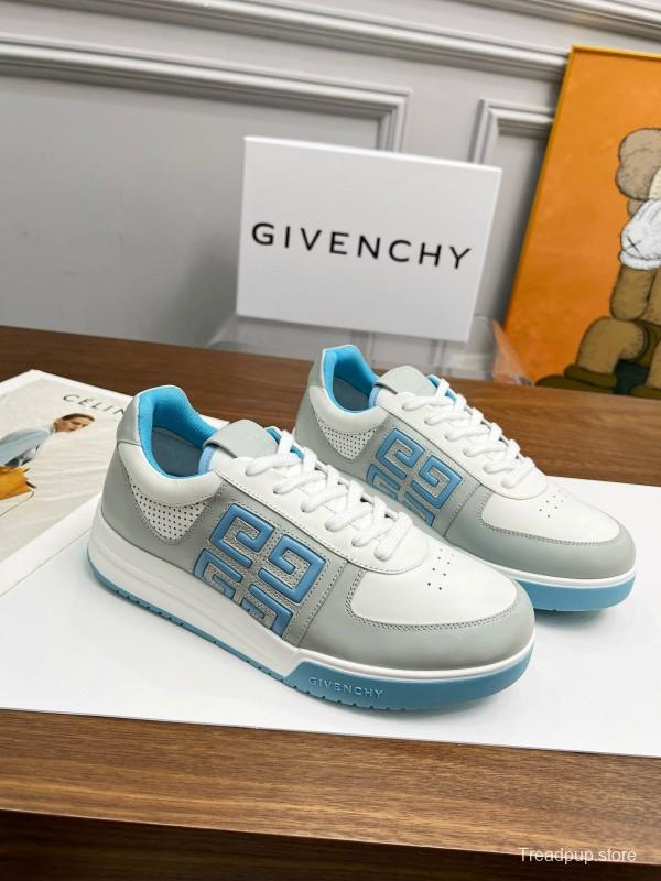 2024 Unisex Givenchy White Light Blue Silk Calf Leather Low Top Sneakers MJ00380