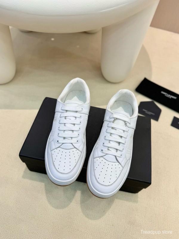 2024 Unisex Yves Saint Laurent White Silk Leather Sneakers SL61 MJ00350