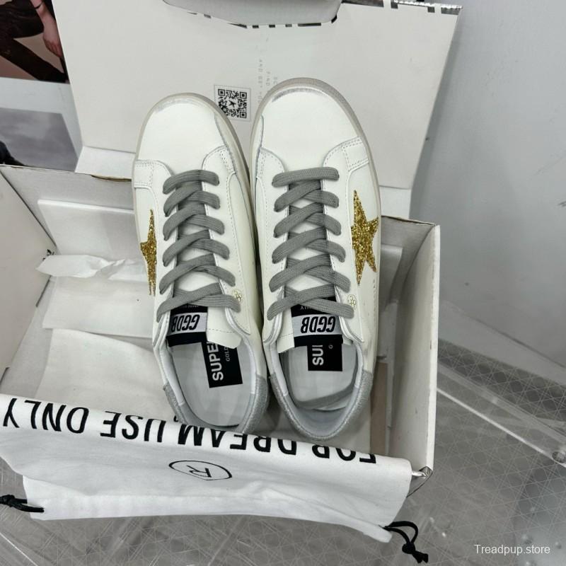 2025 Women GGDB White Gold Glitter Leather Sneakers