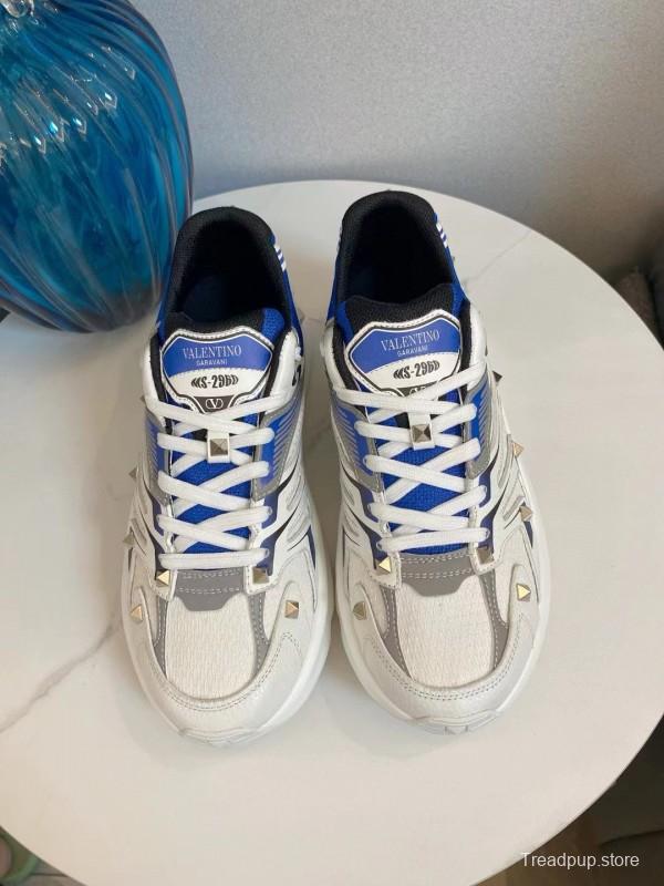 2024 Unisex Valentino Blue White Grey Mesh Leather Sneakers MJ00410