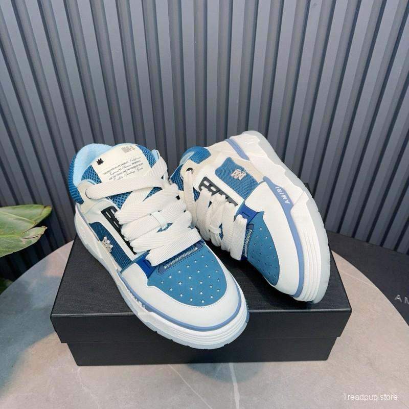 2024 Unisex AMIRI Blue White Leather Mesh Sneakers MJ00360